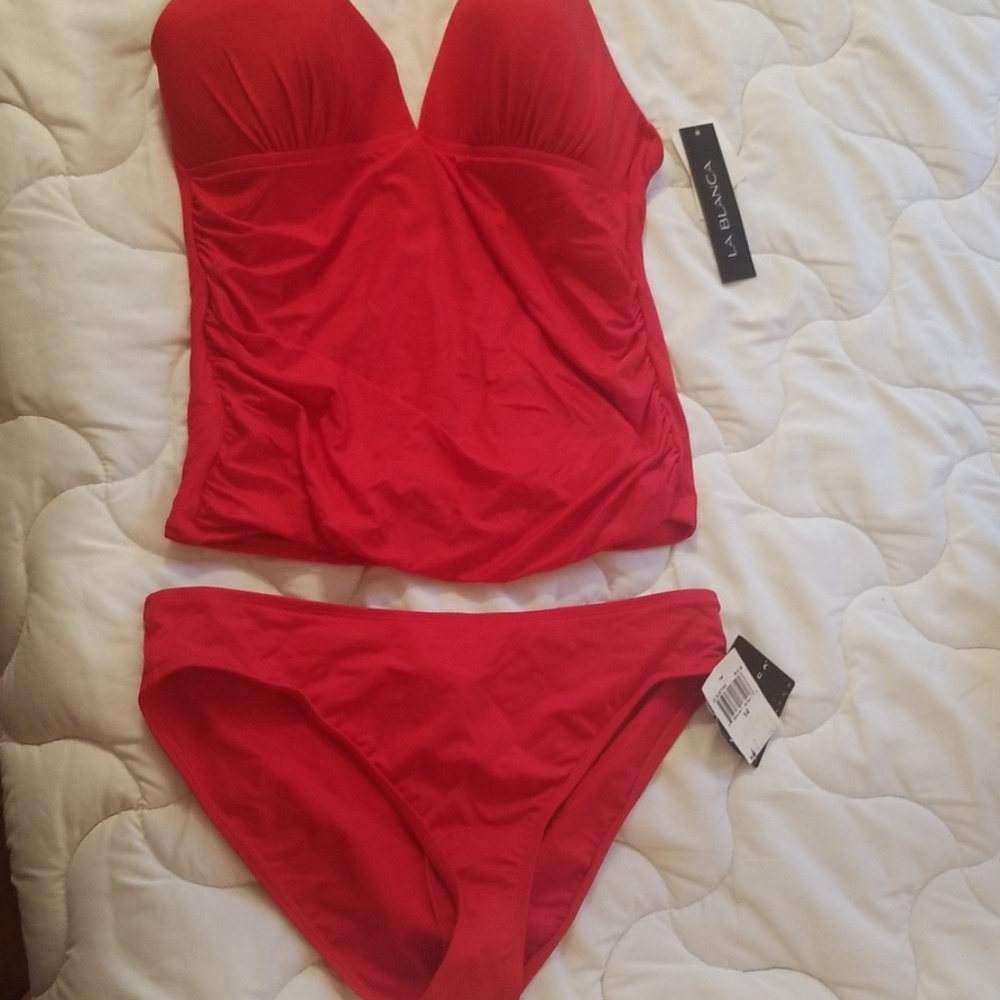 La Blanca Bright red Tankini Bathing Suit sz 14